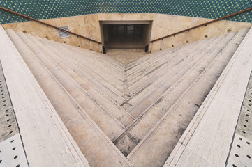 Abstract architecture. Close up of entrance building with stairs