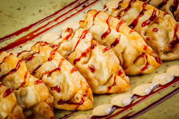 Group of delicious Japanese vegetable gyosas on a plate