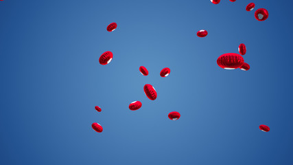 Hearth balloons flying on blue background, Love Hearth shape Social Media Icon, Balloons Background Texture, 3d illustration render, graphic elements decoration