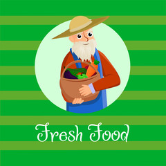 Poster Inscription Fresh Food on Green Background