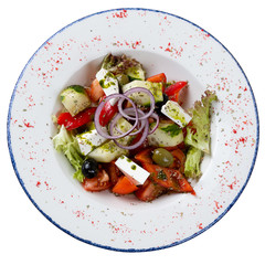 Greek salad on white isolated background