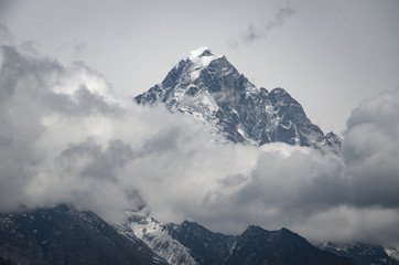 beautiful view of mountain near Lukla from trek to Everset in Nepal. Himalayas. 