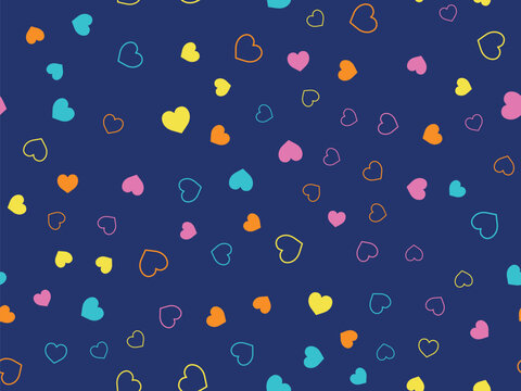 Cute hearts seamless pattern. Small hearts. Colorful pattern with small hearts on blue background. Template for greeting card Happy Valentines day, textile design, love concept. Vector illustration.