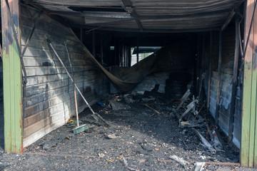 Small car garages that have been destroyed by a big fire, Vantaa Finland - 263322900