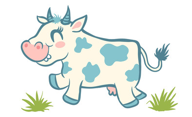 Cute cow and green grass