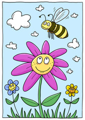 Biene und Blume – Ausmalbild