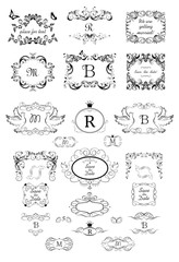 Beautiful vintage floral frames, headers and vignette collection for wedding invitation, ceremony, heraldic design, label, tags, boutique, sign board, monogram