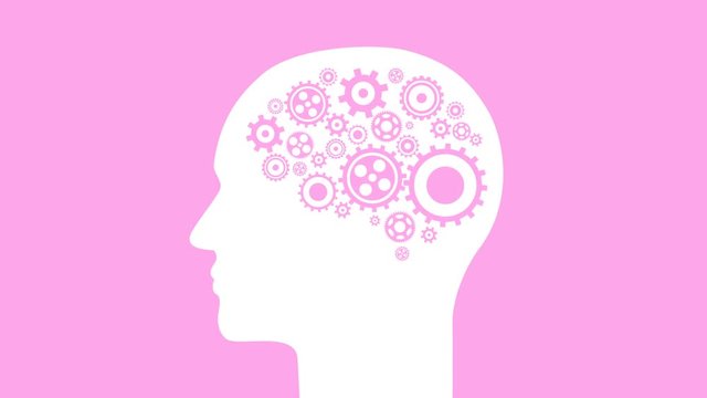 Minimal motion design animation. Brain creating new ideas - concept of cogs and gears spinning animation. Seamless looping animation.