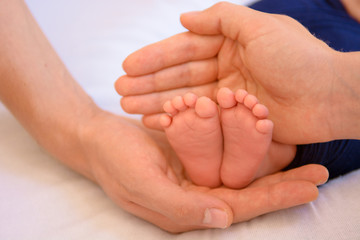 newborn baby feet and hands of parents
