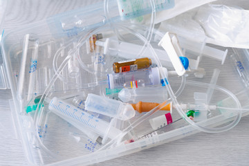 medical syringes and ampoules of plastic and glass that were in use, waste
