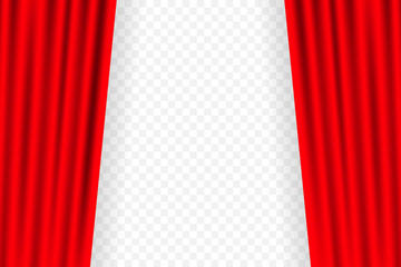 Entertainment curtains background for movies. Beautiful red theatre folded curtain drapes on black stage. Vector illustration.