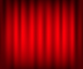 Entertainment curtains background for movies. Beautiful red theatre folded curtain drapes on black stage. Vector illustration.