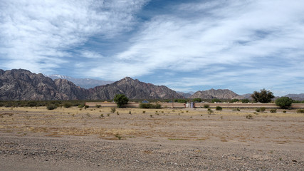 La Rioja, Argentina - 2018: The view alongside route 76, with mountains in the background