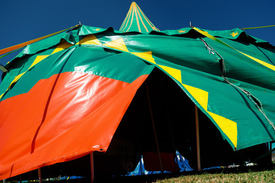 Entrance Of An Empty Circus Tent Opening With The Wind