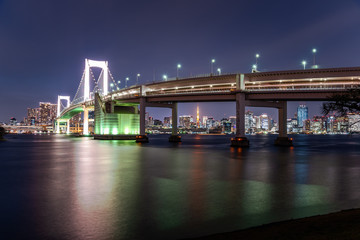 Fototapeta na wymiar Suspension Bridge over Tokyo Bay at Night