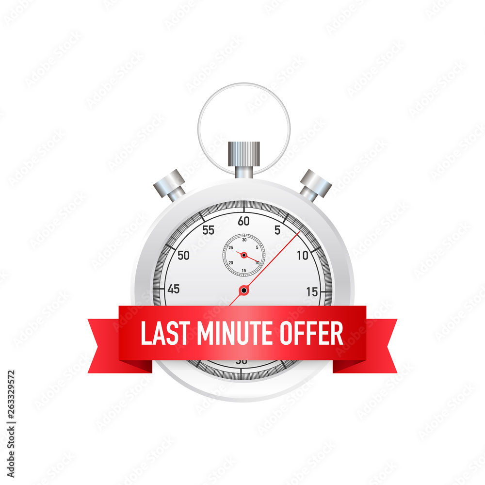 Wall mural last minute offer button sign, alarm clock countdown. Vector illustration.