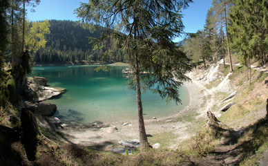 Caumasee; Lake Cauma, the jewel of the Grisons in the Swiss Alps