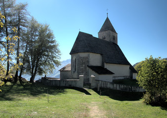 Fototapeta na wymiar Falera Church in the Grisons, Swiss Alps