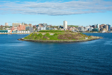Halifax Harbour skyline, Nova Scotia with George's Island