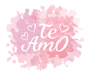 Hand drawn typography lettering Te amo. Te amo - I love you in Spanish, romantic decorative lettering. Vector Valentine's day card, poster, t-shirt print background