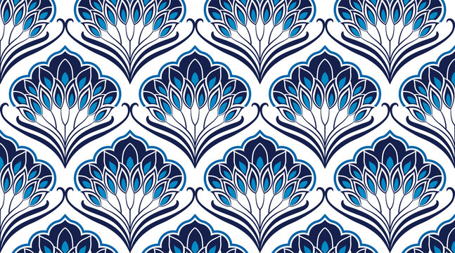 Pattern Damasco Floreale Blu