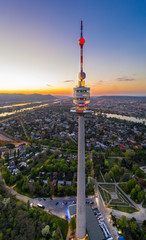 Obraz premium Beautiful drone shot of danube tower in Vienna Austria