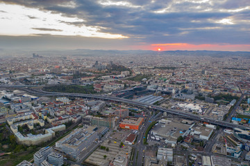 Beautiful drone shot of Vienna Austria at sunset