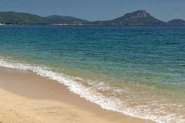 Fototapeta na wymiar Summer view of Tristinika Beach at Sithonia peninsula, Chalkidiki, Central Macedonia, Greece