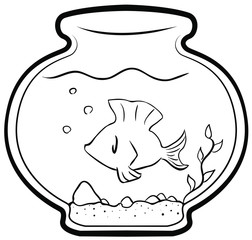 Pet Fish Cartoon Line Drawing