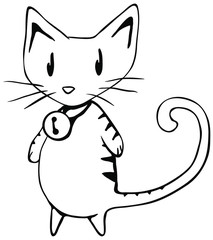 Cat Striped Cartoon Line Drawing