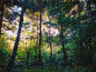 Fototapeta premium Nature motifs. Spring fresh season. Big size oil painting pictorial art. Modern impressionism drawing artwork. Creative artistic wall print for canvas or textile. Wallpaper, poster or postcard design.