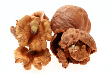 Walnuts on a white background