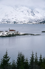 Austvagoya in Winter on Lofoten Archipelago in the Arctic Circle in Norway