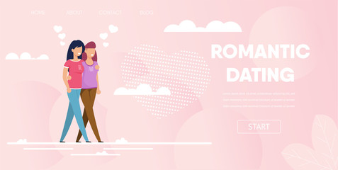 Gay Female Couple Hug and Walk Park Illustration