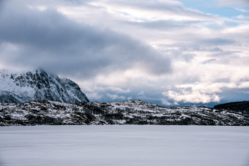 Austvagoya in Winter on Lofoten Archipelago in the Arctic Circle in Norway
