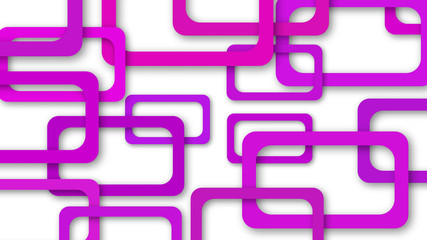 Abstract illustration of randomly arranged purple rectangle frames with soft shadows on white background