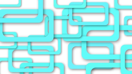 Abstract illustration of randomly arranged light blue rectangle frames with soft shadows on white background