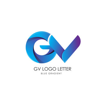 Initial Letter gv Linked Circle Lowercase Logo Blue Icon Design Template Element with gradient - Vector