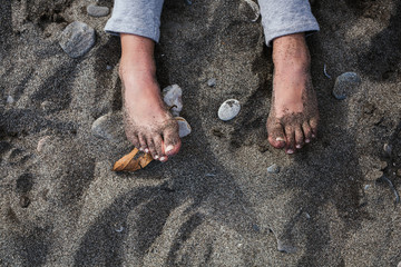 Kids playing on the beach happy doing pirouettes © lymdigital