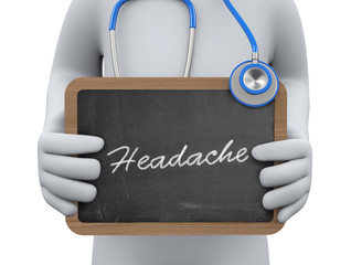 3d doctor showing headache chalkboard