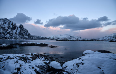 Svolvaer in Winter on Lofoten Archipelago in the Arctic Circle in Norway