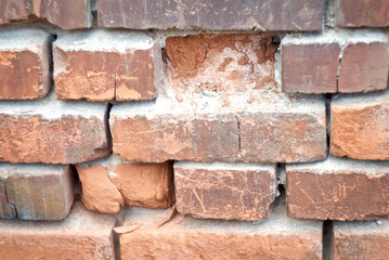 Fototapeta premium Old masonry walls dilapidated, cracked, painted ancient architectural structures.