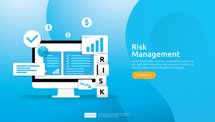 Risk Management and financial identifying. evaluating and challenge in business prevent protect. company performance analysis concept. Idea of business and market for banner or landing page design.