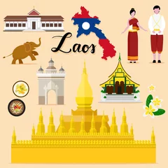 Fotobehang Tourist Laos Travel set collection © Johnstocker