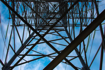 Fototapeta premium high voltage electricity pylons with power lines
