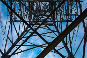 high voltage electricity pylons with power lines