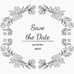 Wreath of Flowers on Gray Background. Floral Frame Design Elements For Invitations, Greeting Cards, Posters, Blogs. Hand drawn vector illustration. Save the date.