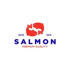 salmon fish logo seafood label badge vector