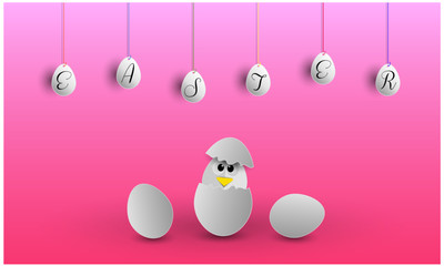 Cute Easter greeting card with eggs and chick 