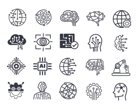 AI (artificial intelligence) icon set. Data science technology.
